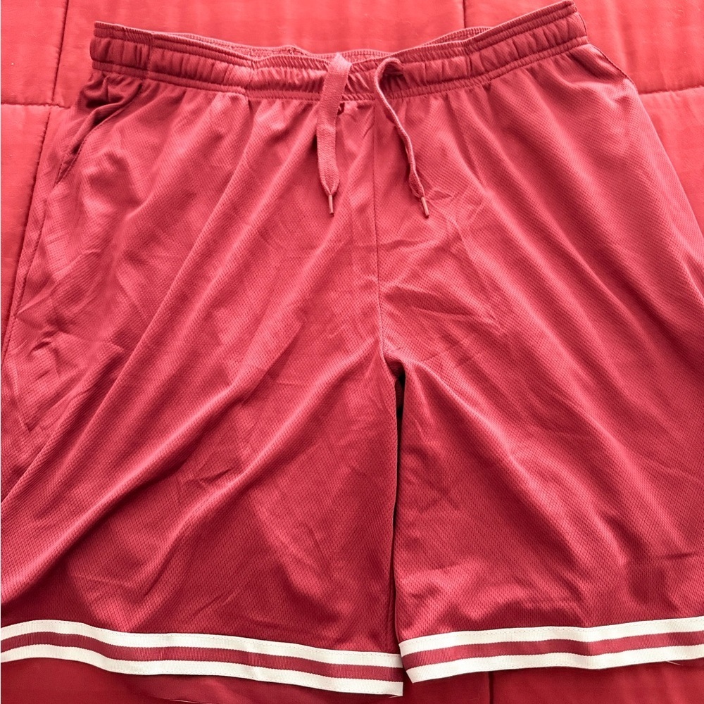 Burgundy Athletic Shorts with White Stripes - Picture 2 of 2